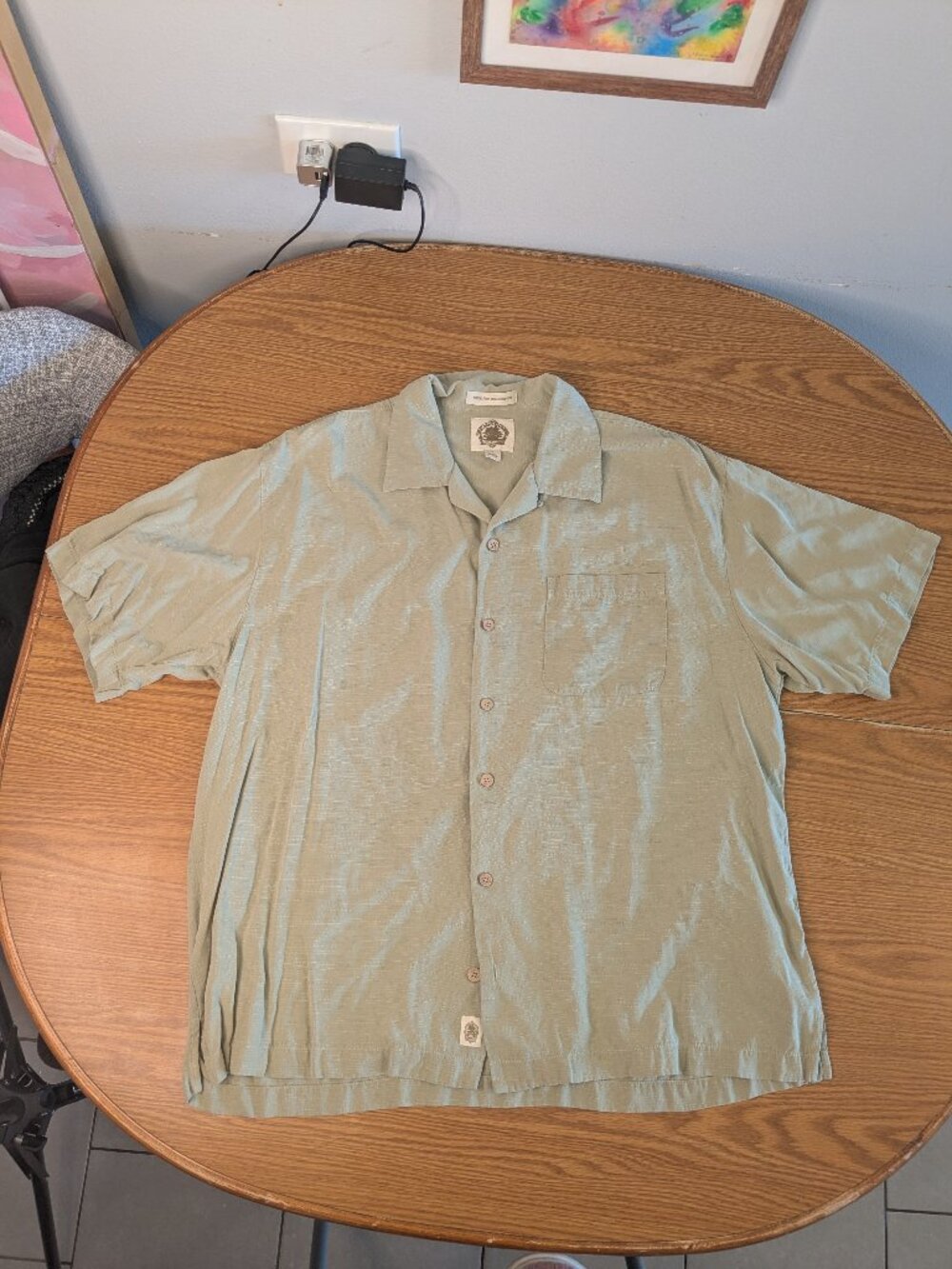 paradise collection 100% fine washable silk Large button down top short sleeve